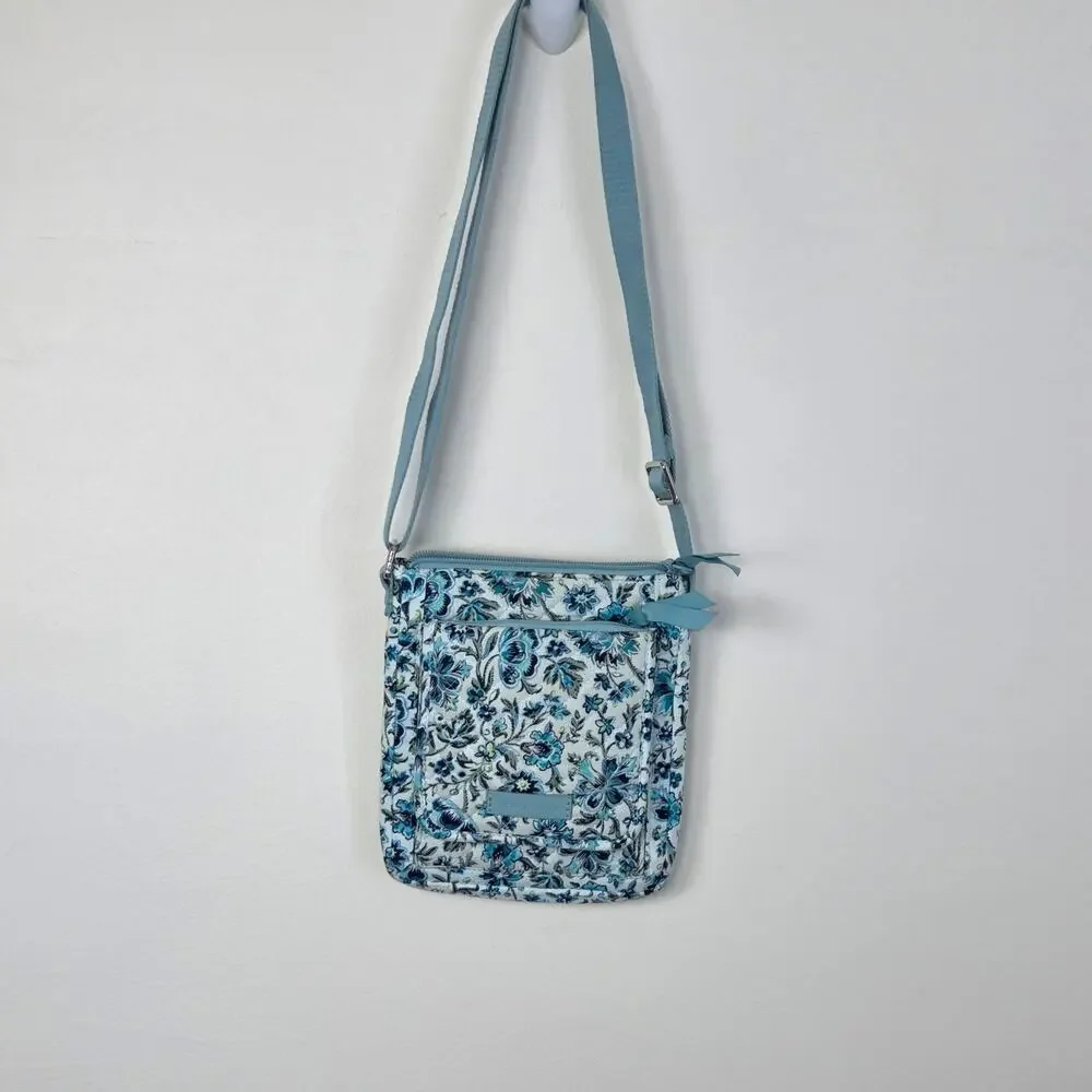 Vera Bradley Cloud Vine Crossbody Bag Blue Aqua Floral Quilted Shoulder Purse